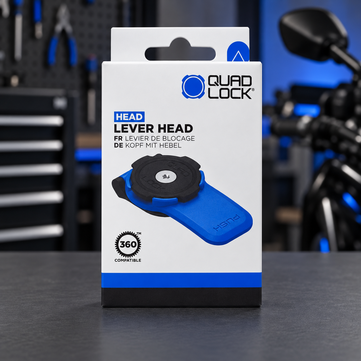 Quad Lock 360 Lever Head – Tête de fixation avec levier bleu